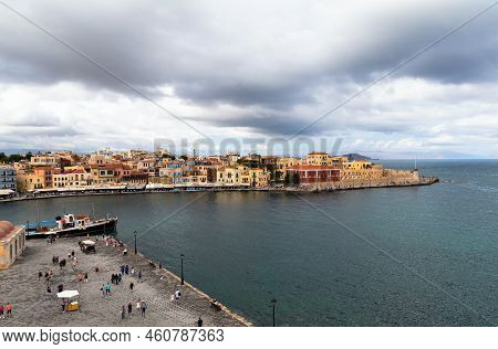Chania, Crete, Greece - August 26, 2022. Landmarks Of Crete - Beautiful Venetian Town Chania In Cret
