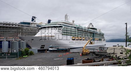 Sitka, Alaska - July 26, 2022 - View Of Sitka's Cruise Ship Terminal With The Serenade Of The Seas A