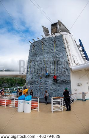 Sitka, Alaska - July 26, 2022 - View Of The Climbing Wall On The Serenade Of The Seas While Docked A