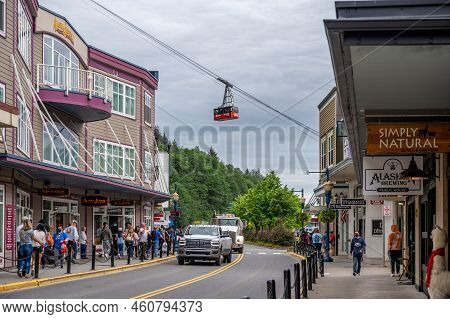 Juneau, Alaska - July 27, 2022: Central Juneau Alaska Is Home To Many Tourist Shops, Restaurants And