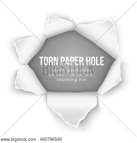 Torn Paper Hole Vector Background. Design Ripped, Bullethole Or Breakthrough Illustration