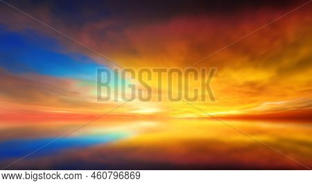 Panoramic Beautiful Cloun Golden Hour Twilight Sky. Beautiful Sky Nature Background.  Amazing Colorf
