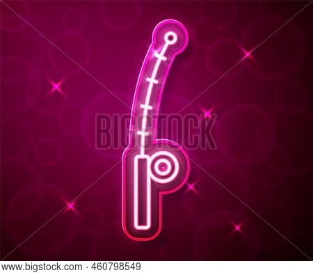 Glowing Neon Line Fishing Rod Icon Isolated On Red Background. Catch A Big Fish. Fishing Equipment A