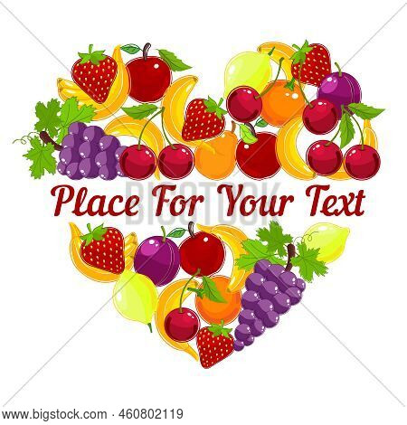 Heart Shape Greeting Card Design From Colorful Fresh Assorted Tropical Fruit With Copyspace In The C
