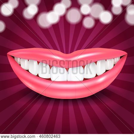 Vector Beddable Lips Smile On Disco Background. Eps10 Opacity. Editable Eps And Render In Jpg Format