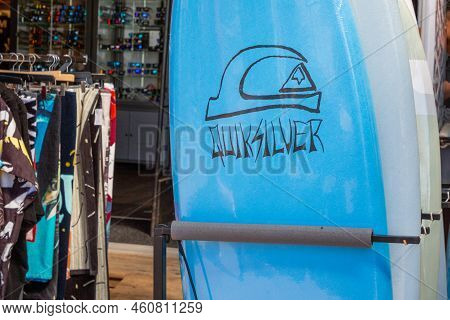 Bordeaux , Aquitaine  France - 08 29 2022 : Quiksilver Logo Sign And Brand Text Store Interior Surf 