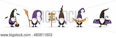 Halloween Gnomes. Cute Scandinavian Elves Collection. Dwarf Celebrate Spooky Night. Happy Holiday Ch