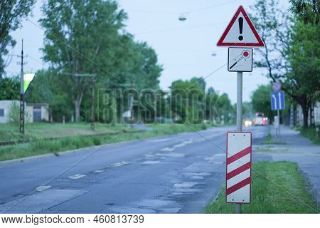 Warning Related Road Sign Signifying Train Ahead