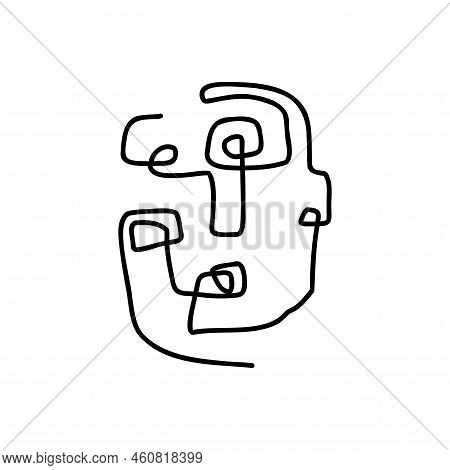 Continuous One Line Face. Woman Stylied Minimal Artwork. Vector Freehand Contour