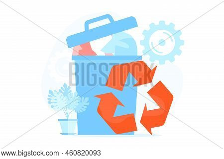 Bin For Recyclable Waste. Urban Trashbin, Garbage Sorting, Junk Utilization. Cartoon Isolated Can Wi