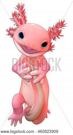 3D Rendering Cartoon Axolotl On White