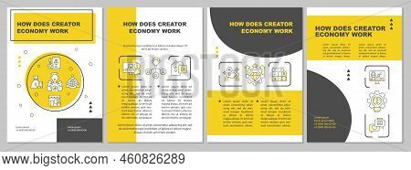 How Does Creator Economy Work Yellow Brochure Template. Leaflet Design With Linear Icons. Editable 4