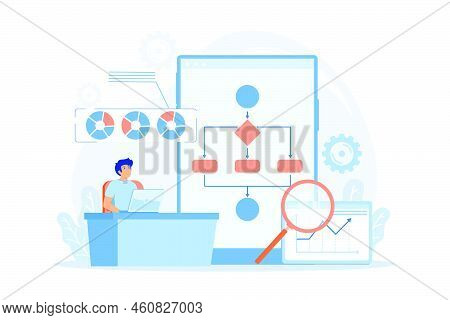 Analyst Working At Laptop With Automation Process. Business Process Automation, Business Process Wor