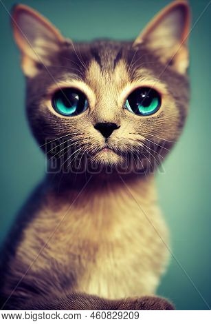 Clever And Beautiful Cat. Cute Forest Or Domestic Animal Or Pet. Concept Art Scenery. Book Illustrat