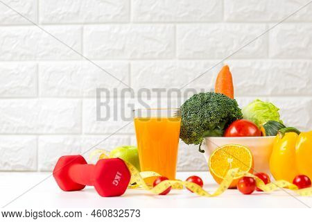 Select Focus. Diet And Healthy Fresh Vegetable Fruits For Detox Body Slim Fit For Health Lifestyle W