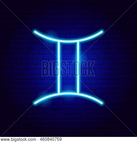 Gemini Zodiac Neon Sign. Vector Illustration Of Horoscope Promotion.