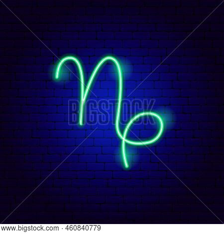 Capricorn Zodiac Neon Sign. Vector Illustration Of Horoscope Promotion.