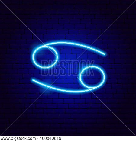 Cancer Zodiac Neon Sign. Vector Illustration Of Horoscope Promotion.