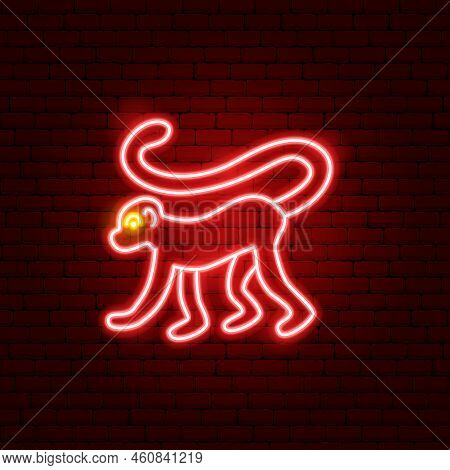 Monkey Chinese Zodiac Neon. Vector Illustration Of Asia Promotion.