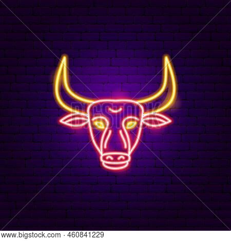 Taurus Zodiac Neon. Vector Illustration Of Horoscope Promotion.