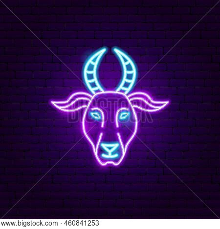Capricorn Zodiac Neon. Vector Illustration Of Horoscope Promotion.