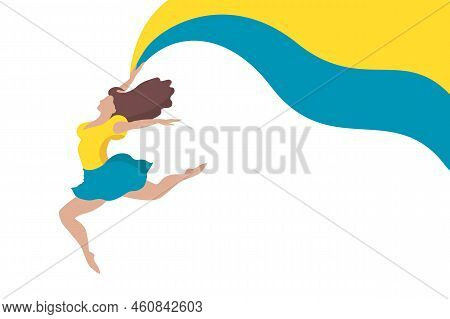 Ukrainian Girl With Yellow And Blue Flag Of Ukraine Isolated On White Background. Editable Vector Il