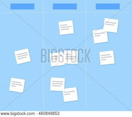 Kanban Board Methodology. Meeting Process, Cards With Tasks On Whiteboard, Teamwork Visualization In