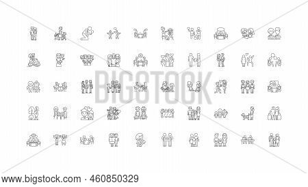 Realtionship Concept Illustration, Linear Icons, Line Signs Set, Vector Collection