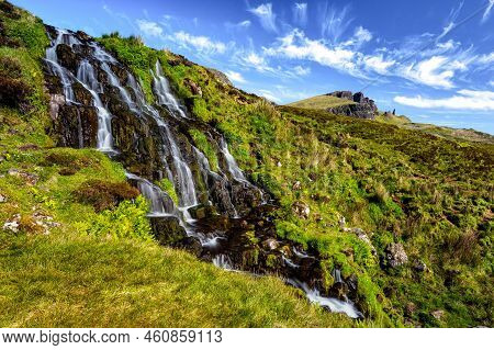 Fairy-tale Landscape, Brides Veil Falls And Old Man Of Stor, Scotland