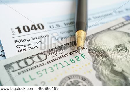 Tax Form 1040 U.s. Individual Income Tax Return, Business Finance Concept.