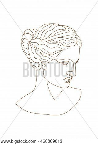 One Line Ancient Greek Goddess Statue. Aphrodite Or Venus Ancient Classical Statue. Vector Art For D