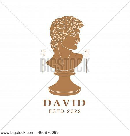 Antique Logo Of Michelangelo's David In A Minimal Liner Style. Delicate Emblem. Vector Icon For Hand