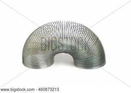 Metal Toy Antistress Spring Slinky, On White Background