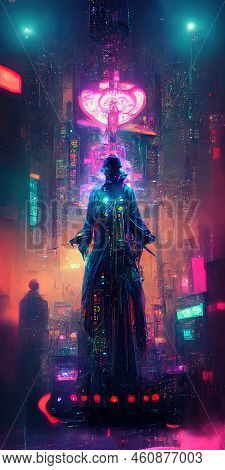 Neon Tarot Card Design. Poker Back Design. Greeting Card With Magic Light. Board Game Cards. Concept