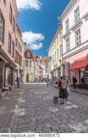 Tallinn, Estonia - June 19, 2022: Pikk Street In Old Town Of Tallinn At Summer Time.