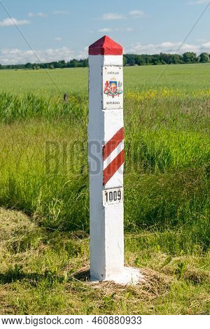 Eleja, Latvia - June 20, 2022: Republic Of Latvia Border Post.