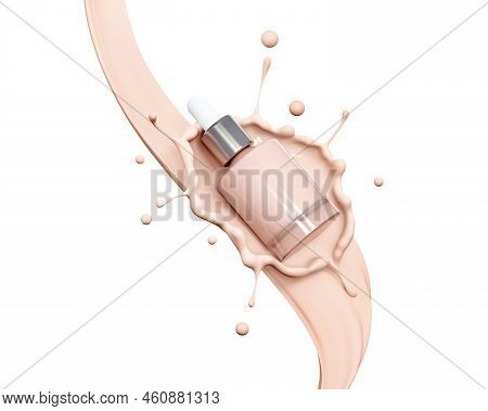 Blank Cosmetics Skincare Product Or Packaging For Mock Up. Liquid Makeup Foundation Bottle With Cosm