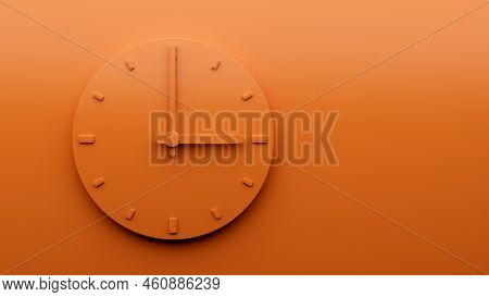 Minimal Orange Clock 03:00 Three O'clock Abstract Minimalist Wall Clock 15:00 Or 3:00 3d Illustratio