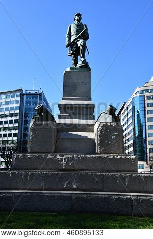 Washington, Dc - Apr 3: Admiral David G Farragut Statue At Farragut Square In Washington Dc, As Seen
