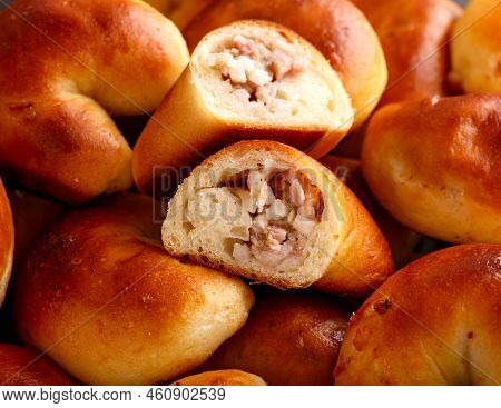 Traditional Latvian Baked Bacon Pies, Buns Or Pastries