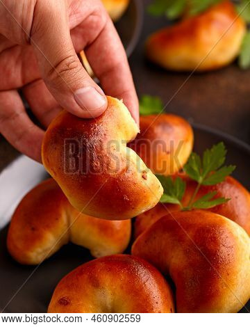 Traditional Latvian Baked Bacon Pies, Buns Or Pastries