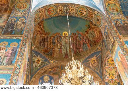 Russia, Petersburg - Aug 21, 2022: Petersburg Saint Russia Christ Church Russian Orthodox Landmark S
