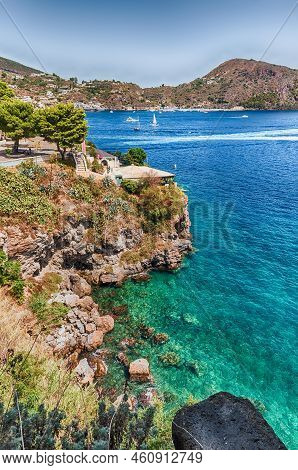 The Scenic Waterfront Of Lipari, The Largest Of The Aeolian Islands In The Tyrrhenian Sea Off The No