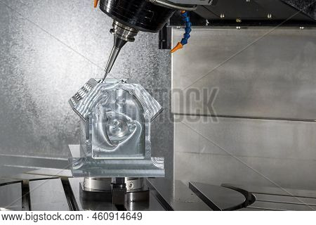 The 5-axis Machining Center Cutting The V8 Cylinder Block With Solid Ball End Mill Tool. The Hi-prec