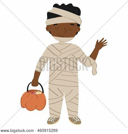 Cute African American Boy Dressed As A Mummy.