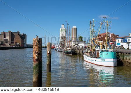 Husum, Germany - May 8, 2022: Harbor Of Frisian City Husum On A Sunny Day During Springtime On May 8