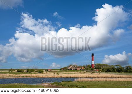 Panoramic Image Of Pellworm Lighthouse Against Sunrise, North Frisia, Germany