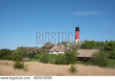 Panoramic Image Of Pellworm Lighthouse Against Sunrise, North Frisia, Germany