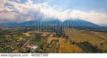 Beautiful Aerial View Of Olympus From Leptokaria, Greece. High Quality Photo