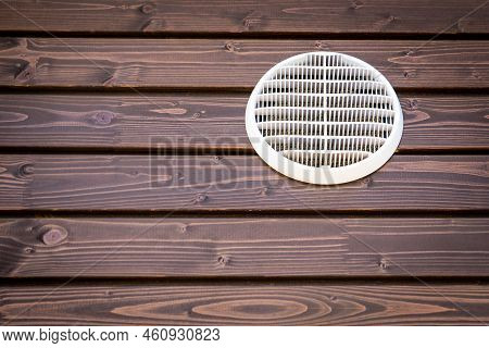 White Ventilation Grill On A Wooden Background, Building Facade